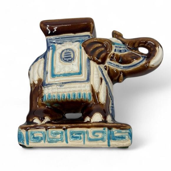 Vintage Indian Elephant Statue Decor Shelf Table Top Plant Stand Antique Ceramic - Picture 7 of 9